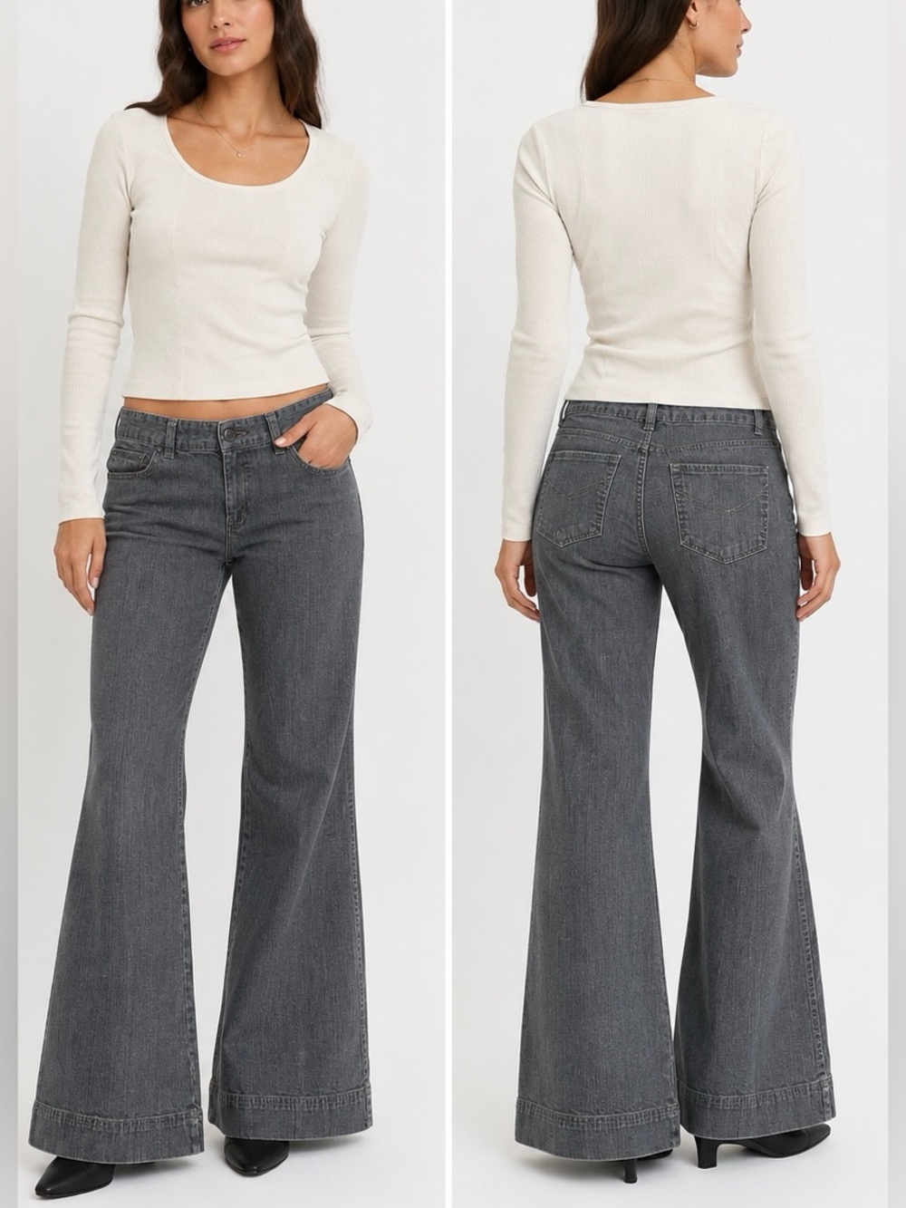 J. Jill Flare Leg Gray Stretch Jeans Wide Hem Low Rise Y2K | Size 6